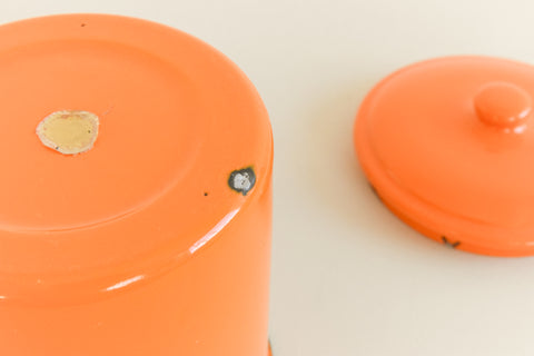 Vintage Set of 3 Orange Japanese Enamel Storage Jars / Canisters / Containers