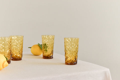 Vintage Set of 4 Amber Crinkle Glass Lido / Milano Tumblers by Anchor Hocking