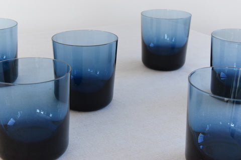 Vintage Set of 6 Blue Glass Tumblers