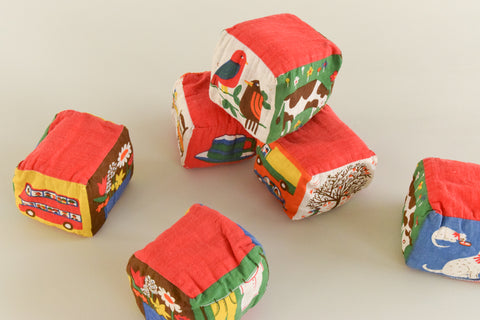 Vintage Set of Six Galt Toys Fabric Baby Blocks