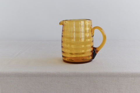 Vintage Set of 6 Ribbed Amber Glass Tumblers and Jug Set