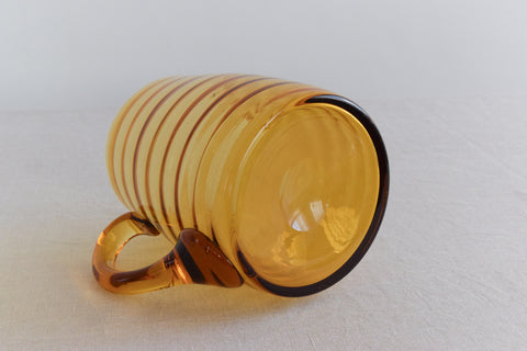 Vintage Set of 6 Ribbed Amber Glass Tumblers and Jug Set