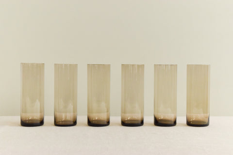 Vintage Set of 6 Smoke Glass High Ball Glasses and Jug Set