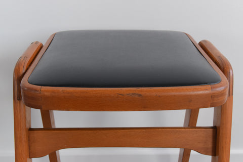 Vintage Set of Four 1960s Wooden Stackable Stools in Black Vinyl