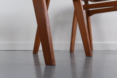 Vintage Set of Four 1960s Wooden Stackable Stools in Black Vinyl