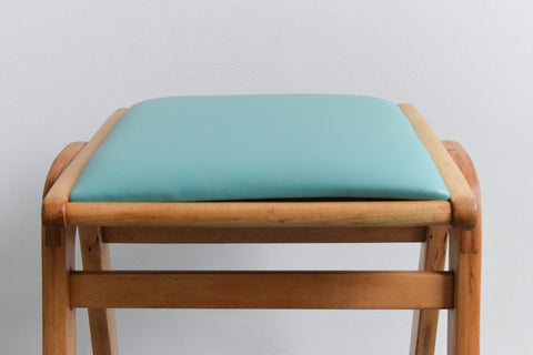 Vintage Set of Four 1960s Wooden Stackable Stools in Turquoise Vinyl