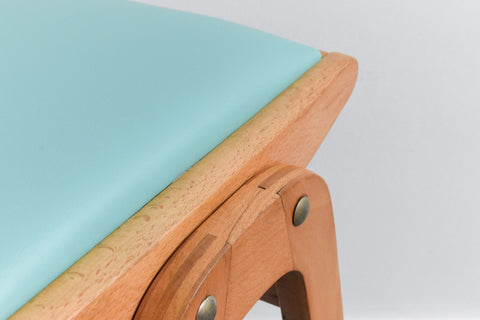 Vintage Set of Four 1960s Wooden Stackable Stools in Turquoise Vinyl