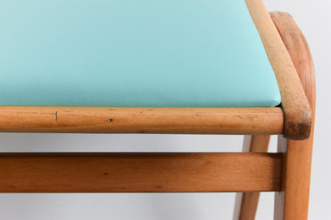 Vintage Set of Four 1960s Wooden Stackable Stools in Turquoise Vinyl