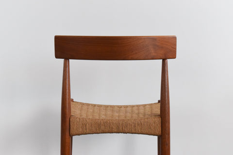 Vintage Set of Four Danish Teak Paper Cord Dining Chairs by Arne Hovmand Olsen for Mogens Kold Mobelfabrik