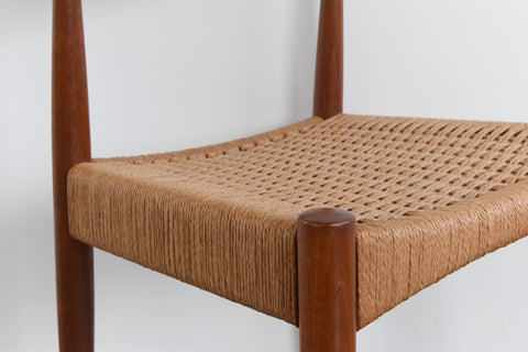 Vintage Set of Four Danish Teak Paper Cord Dining Chairs by Arne Hovmand Olsen for Mogens Kold Mobelfabrik