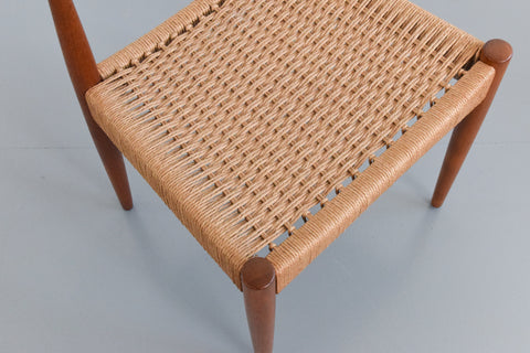 Vintage Set of Four Danish Teak Paper Cord Dining Chairs by Arne Hovmand Olsen for Mogens Kold Mobelfabrik