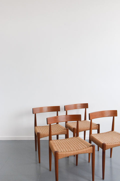 Vintage Set of Four Danish Teak Paper Cord Dining Chairs by Arne Hovmand Olsen for Mogens Kold Mobelfabrik