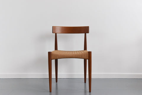 Vintage Set of Four Danish Teak Paper Cord Dining Chairs by Arne Hovmand Olsen for Mogens Kold Mobelfabrik