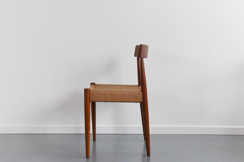 Vintage Set of Four Danish Teak Paper Cord Dining Chairs by Arne Hovmand Olsen for Mogens Kold Mobelfabrik