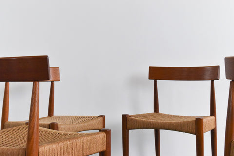 Vintage Set of Four Danish Teak Paper Cord Dining Chairs by Arne Hovmand Olsen for Mogens Kold Mobelfabrik