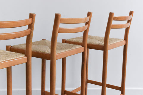 Vintage Set of Four Bar Chair / Stool with Rattan Seat