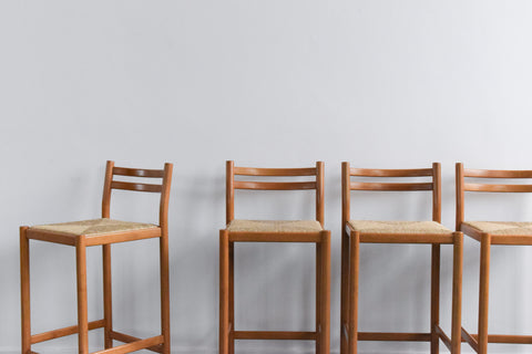 Vintage Set of Four Bar Chair / Stool with Rattan Seat