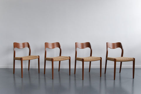Vintage Set of Four Danish Teak Model 71 Dining Chairs by Niels Otto Møller for J.L. Møller