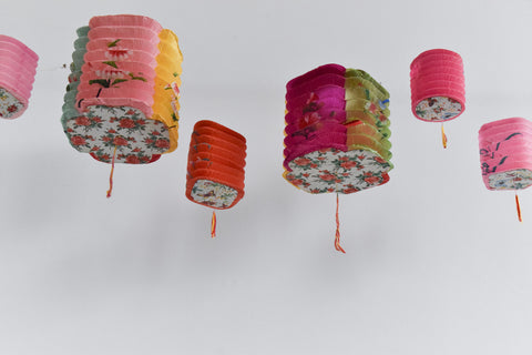 Vintage Set of Six Paper Christmas / Party Chinese Hanging Lantern Decorations