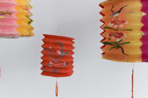 Vintage Set of Six Paper Christmas / Party Chinese Hanging Lantern Decorations