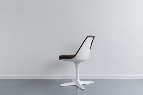 Vintage Single 1960s Tulip Dining Chair with Brown Upholstery by Maurice Burke for Arkana Model 115