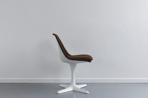 Vintage Single 1960s Tulip Dining Chair with Brown Upholstery by Maurice Burke for Arkana Model 115