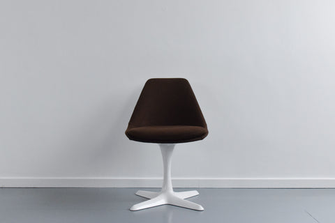 Vintage Single 1960s Tulip Dining Chair with Brown Upholstery by Maurice Burke for Arkana Model 115