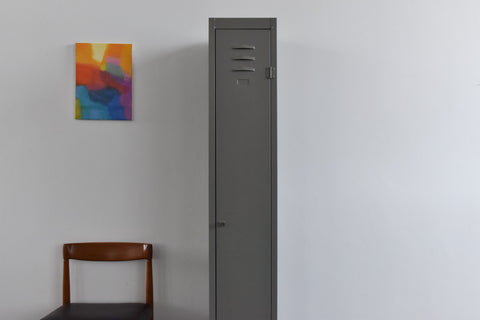 Vintage Grey Metal Industrial Single Locker