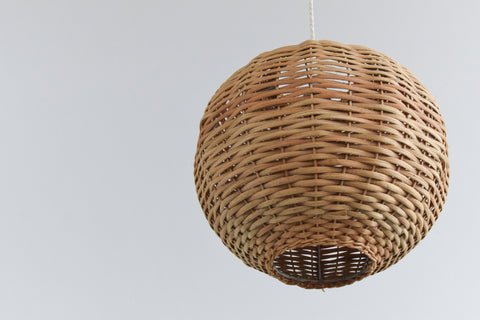 Vintage Small 1960s Wicker / Rattan Pendant Light Shade