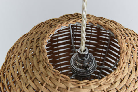 Vintage Small 1960s Wicker / Rattan Pendant Light Shade