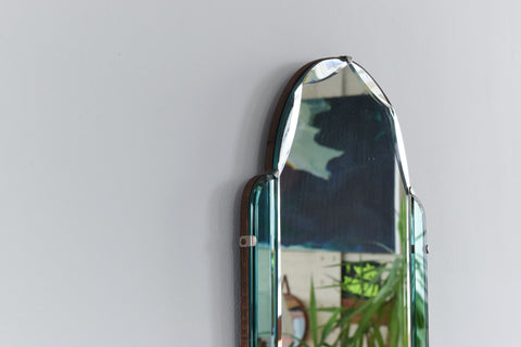 Vintage Small Arched Mirror with Green Panels