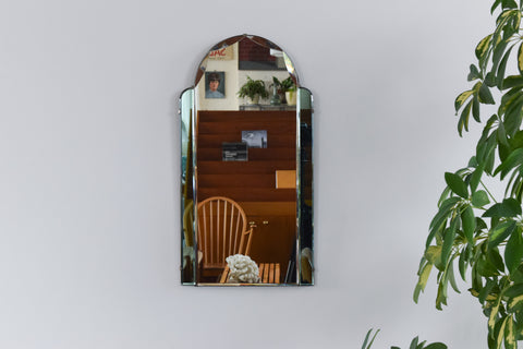 Vintage Small Arched Mirror with Green Panels
