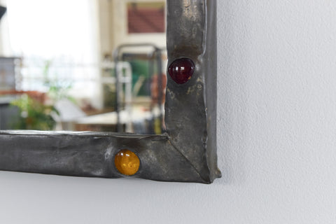 Vintage Small Arts and Crafts Style Pewter framed Mirror Circa 1920s