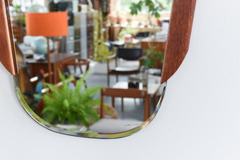 Vintage Small Asymmetric Design Teak Wall Mirror by Clark Eaton