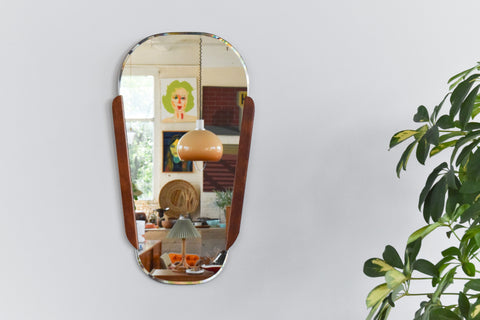 Vintage Small Asymmetric Design Teak Wall Mirror by Clark Eaton