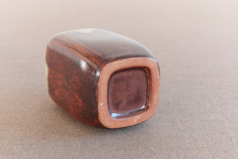 Vintage Small Brown Studio Pottery Ceramic Drip Glaze Pot / Bud Vase