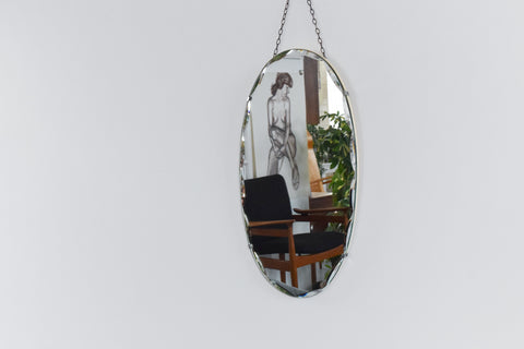 Vintage Small Frameless Oval Bevelled Mirror