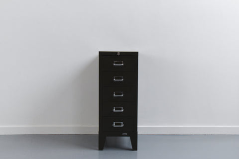 Vintage Small Industrial Green 5 Drawer Metal Filing Cabinet by Stor