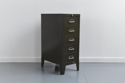 Vintage Small Industrial Green 5 Drawer Metal Filing Cabinet by Stor