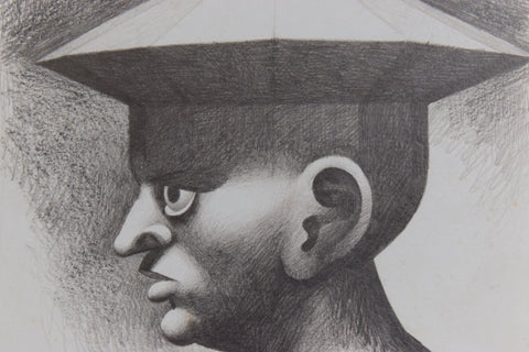 Vintage Small Original Figurative Portrait Pencil Drawing by Artist Robert Arthur Bramwell