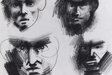 Vintage Small Original Portrait Charcoal Drawing by Artist Robert Arthur Bramwell