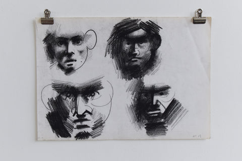 Vintage Small Original Portrait Charcoal Drawing by Artist Robert Arthur Bramwell
