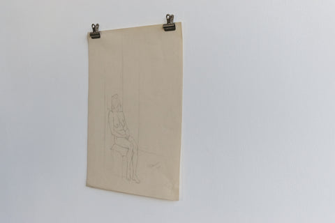 Vintage Small Original Seated Nude Female Pencil Drawing by Artist Robert Arthur Bramwell