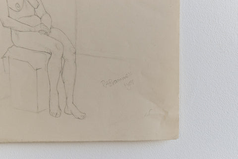 Vintage Small Original Seated Nude Female Pencil Drawing by Artist Robert Arthur Bramwell