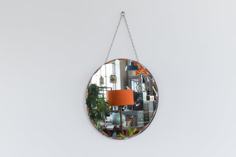 Vintage Small Round Frameless Bevelled Wall Mirror