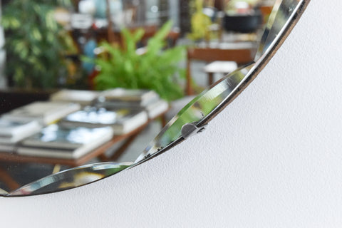 Vintage Small Round Frameless Bevelled Wall Mirror
