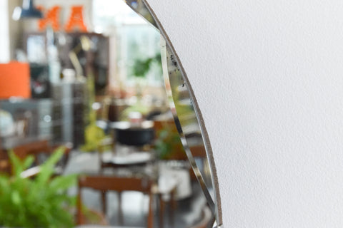 Vintage Small Round Frameless Bevelled Wall Mirror