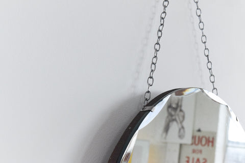 Vintage Small Round Frameless Bevelled Wall Mirror