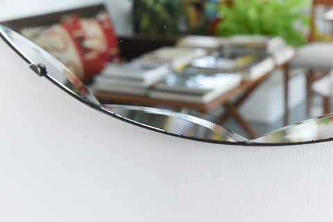 Vintage Small Round Frameless Bevelled Wall Mirror