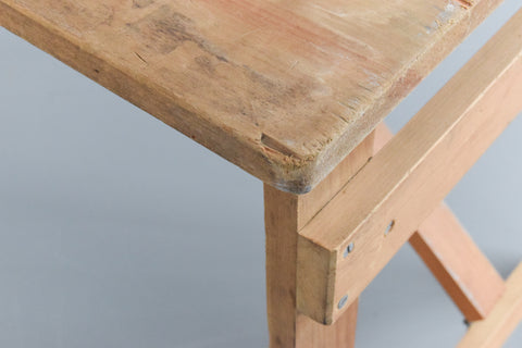 Vintage Small Rustic Wooden Folding Trestle Table